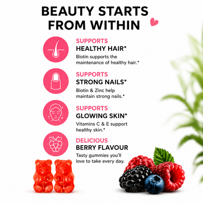 Biotin Gummies for Hair, Skin & Nails | 5000 mcg Biotin + Vitamins C & E + Zinc